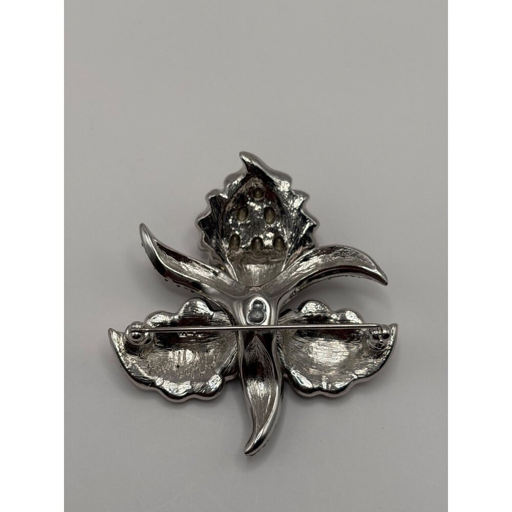 Nolan Miller Vintage Mythical Orchid Brooch Pin Black Pink Clear Rhinestones - Picture 5 of 7